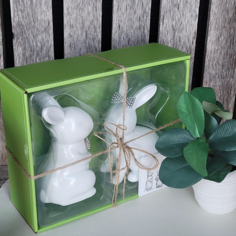 White Ceramic Bunny Figurines Set - Picture 7 of 8